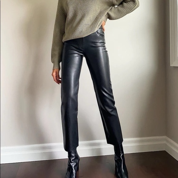 Aritzia Pants - ARITZIA Wilfred Melina High Waisted Faux Leather Straight Leg Pant Black 2